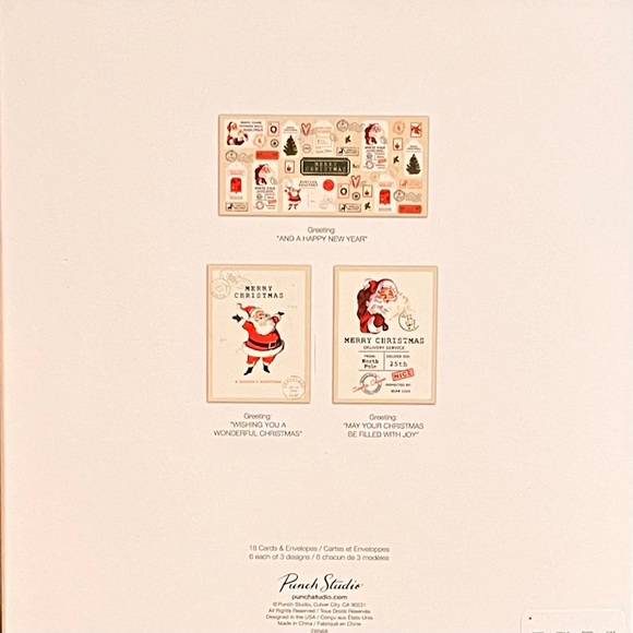 NWT- Punch Studios Set of 18 Retro Santa Christmas Card and Envelopes - Picture 8 of 8